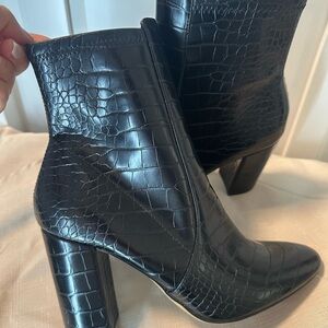 Brand New Aldo Black Croc-Embossed Ankle Boots
